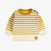 Chandail de maille à manches longues et rayures crème, jaune et ocre, bébé || Cream, yellow and ochre striped long sleeves knitted sweater, baby
