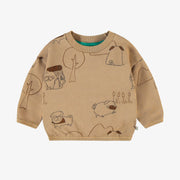 Chandail manches longues de coupe décontractée brun pâle avec illustrations, bébé || Light brown long sleeves patterned relaxed fit sweater with illustration, Baby