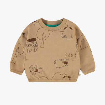 Chandail manches longues de coupe décontractée brun pâle avec illustrations, bébé || Light brown long sleeves patterned relaxed fit sweater with illustration, Baby