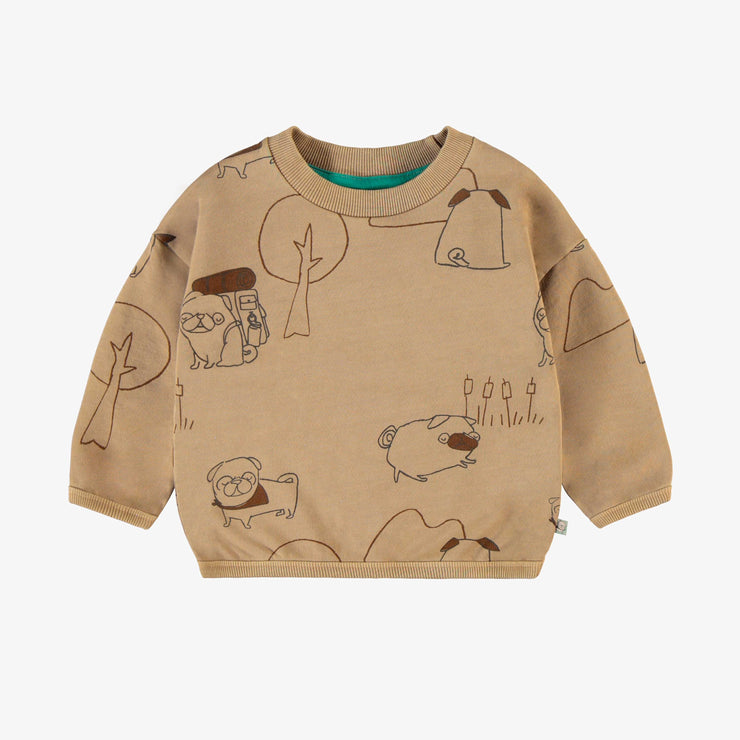 Chandail manches longues de coupe décontractée brun pâle avec illustrations, bébé || Light brown long sleeves patterned relaxed fit sweater with illustration, Baby