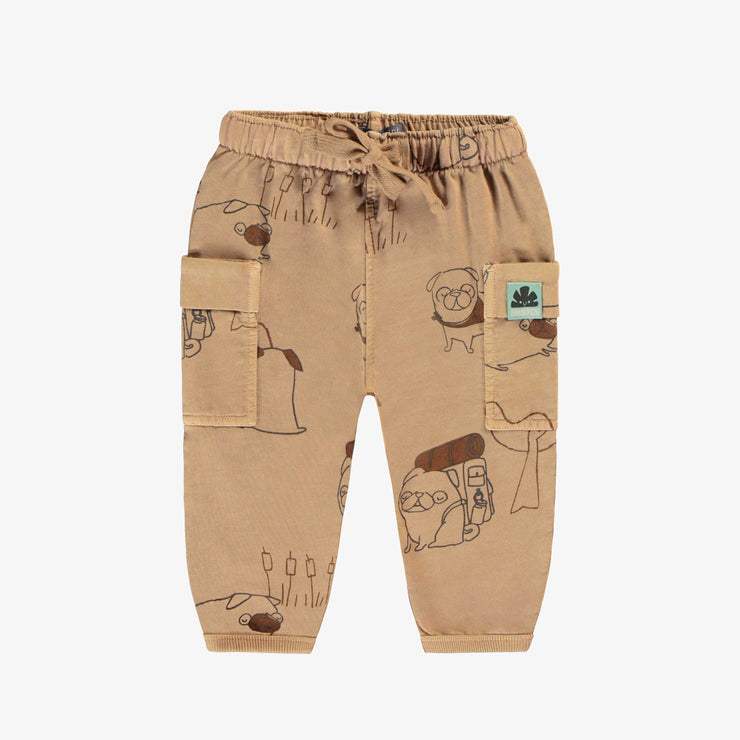 Pantalon coupe décontractée brun pâle avec motif de chiens, bébé || Relaxed fit light brown pants with dog print, baby