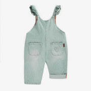 Salopette ample à volants et jambe droite en denim rayé pâle, bébé || Loose fit overalls with ruffles and straight leg in denim railroad, baby 