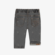 Pantalon coupe étroite en denim extensible, gris foncé avec motif fleuri, bébé
