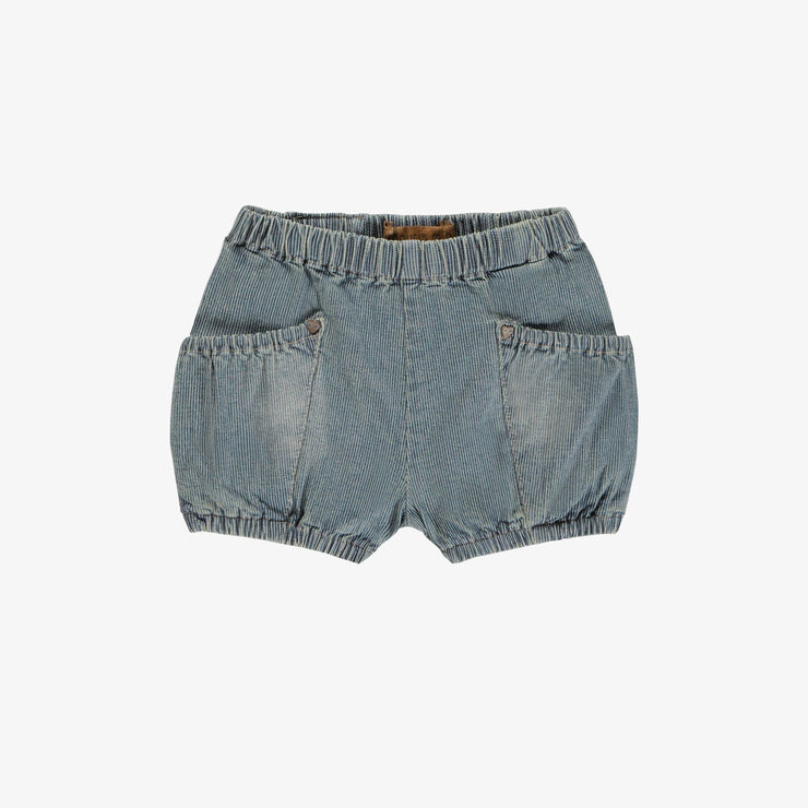 Short coupe décontractée en denim rayé, bébé  || Loose fit short in railraod denim, baby