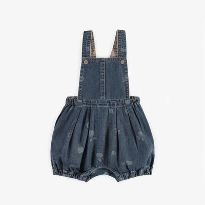 Salopette courtes coupe ample en denim léger bleu moyen, bébé