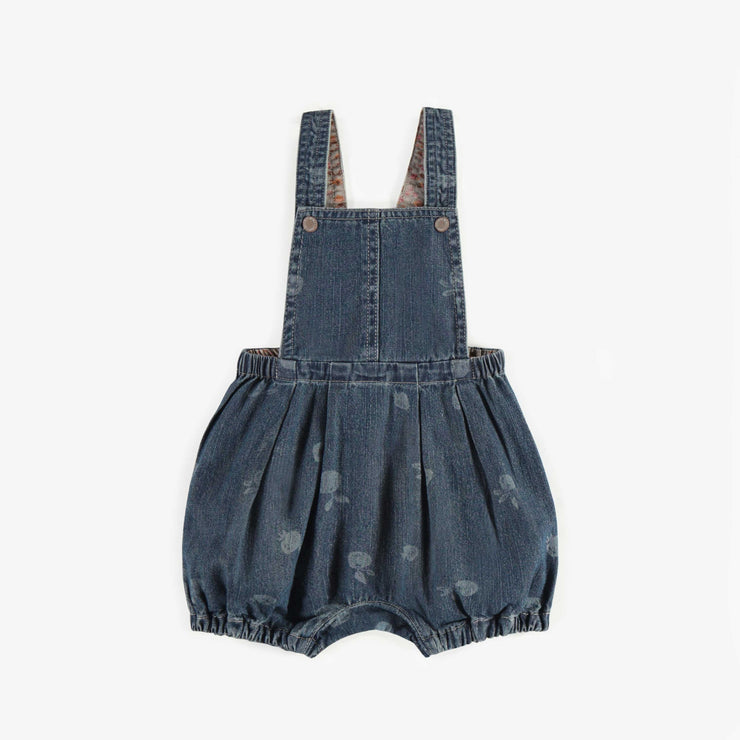 Salopette courtes coupe ample en denim léger bleu moyen, bébé