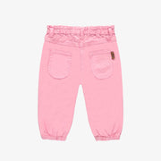 Pantalon coupe décontractée en sergé extensible coloré rose, bébé  || Denim pants relaxed fit in colored stretch twill candy pink, baby