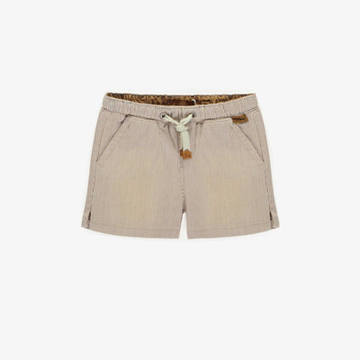 Short coupe décontractée en denim cheminot extensible, beige et crème, bébé ||Casual shorts in stretch railroad denim, beige and cream, baby