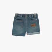 Short coupe régulière en denim extensible, bleu moyen, bébé