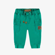 Pantalon coupe décontractée vert en twill très extensible, bébé || Green relaxed fit pant in stretch twill, baby