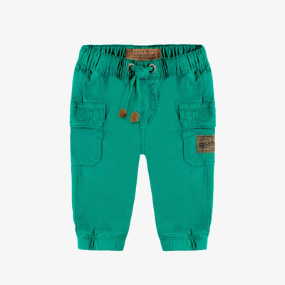 Pantalon coupe décontractée vert en twill très extensible, bébé || Green relaxed fit pant in stretch twill, baby