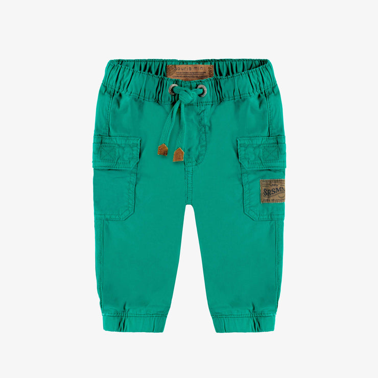 Pantalon coupe décontractée vert en twill très extensible, bébé || Green relaxed fit pant in stretch twill, baby