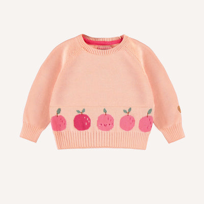 Chandail de maille manches longues pêche motif jacquard fruité , Bébé || Peach long sleeve knitted sweater fruity jacquard pattern, Baby