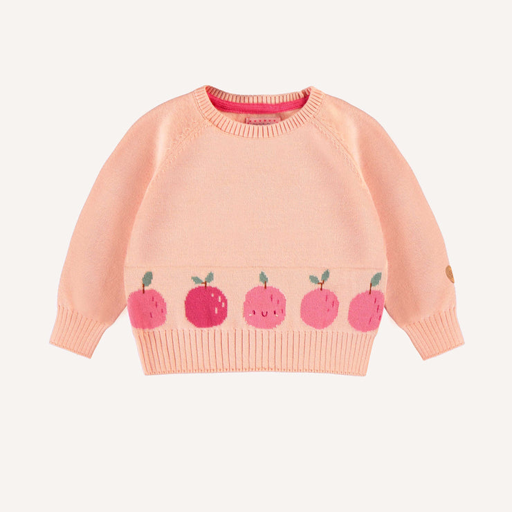 Chandail de maille manches longues pêche motif jacquard fruité , Bébé || Peach long sleeve knitted sweater fruity jacquard pattern, Baby