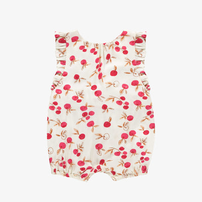 Une-pièce coupe ample beige avec motif de cerises en viscose, bébé  || Loose fit cream one piece with cherry print in viscose, baby