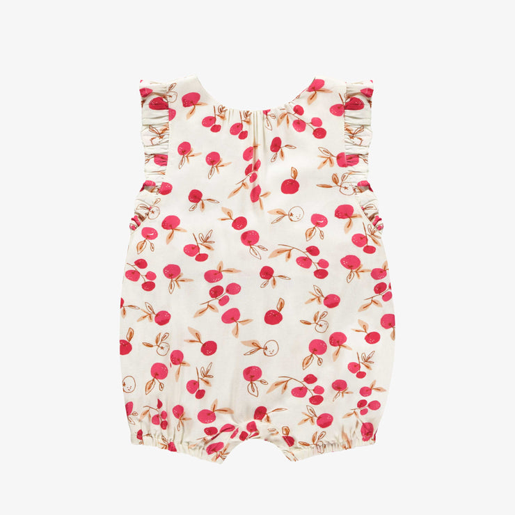 Une-pièce coupe ample beige avec motif de cerises en viscose, bébé  || Loose fit cream one piece with cherry print in viscose, baby