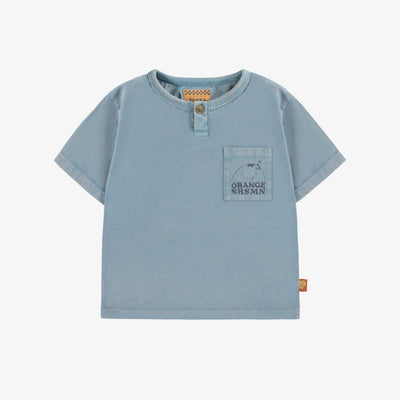 T-shirt à manches courtes bleu en coton, bébé || Blue short sleeves t-shirt in cotton, baby