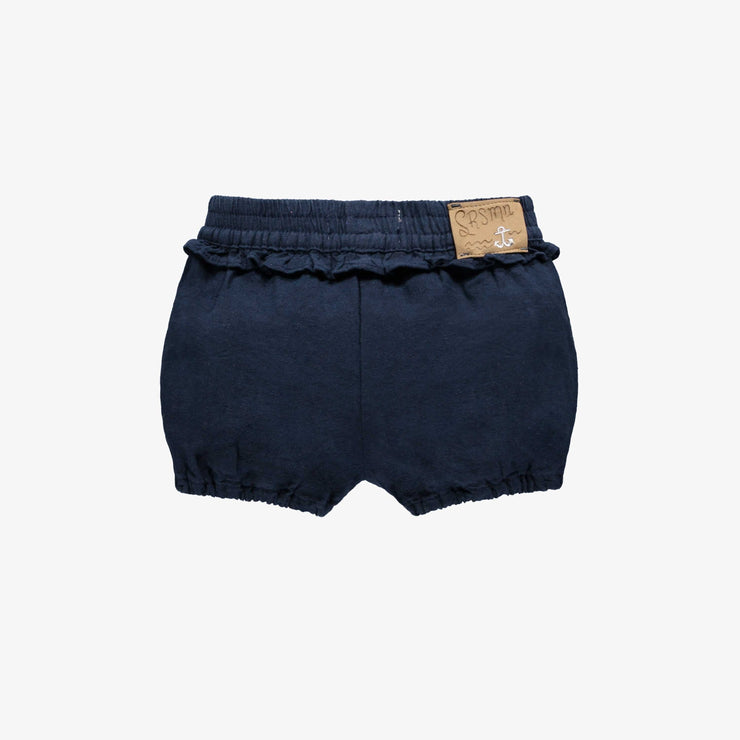 Short coupe décontractée marine en lin et coton, bébé  || Navy relaxed fit short in linen and cotton, baby