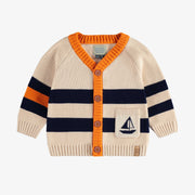 Veste de maille côtelée à rayures marine et crème, bébé || Navy and cream striped ribbed vest, baby