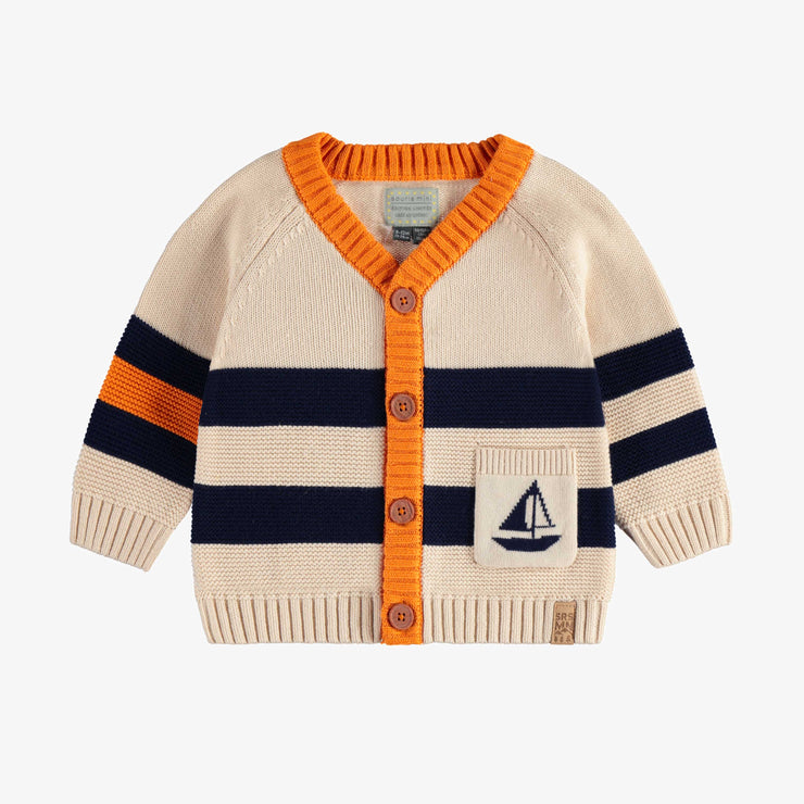 Veste de maille côtelée à rayures marine et crème, bébé || Navy and cream striped ribbed vest, baby