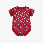 Cache-couche rouge à motif de petits cœurs crème en jersey, bébé || Red bodysuit with little cream hearts print in jersey, baby