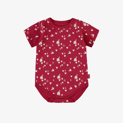 Cache-couche rouge à motif de petits cœurs crème en jersey, bébé || Red bodysuit with little cream hearts print in jersey, baby