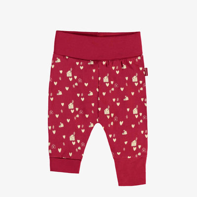 Pantalon évolutif rouge à motif de petits cœurs crème en jersey, bébé