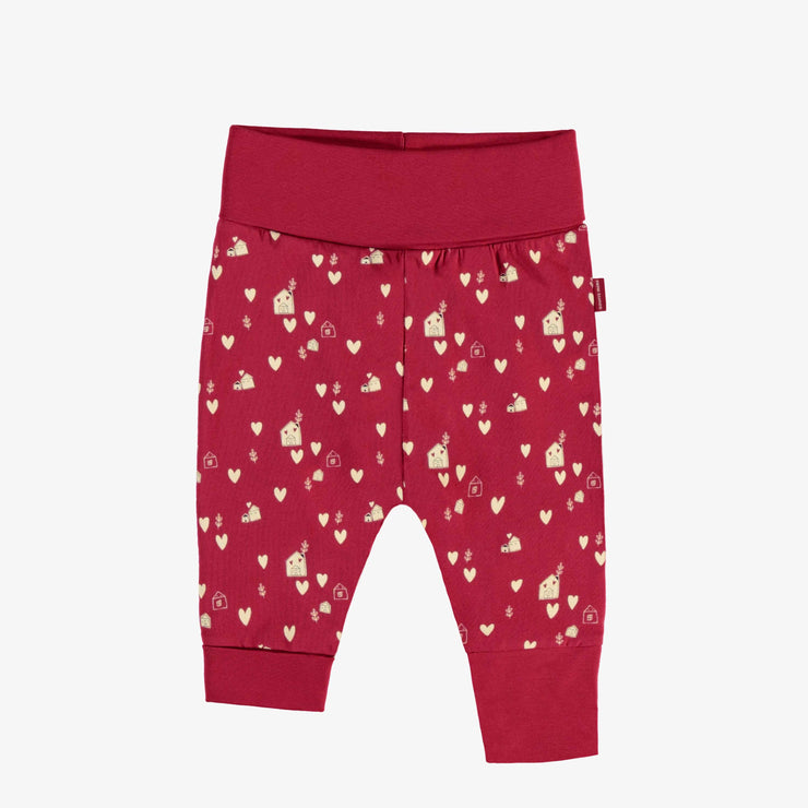 Pantalon évolutif rouge à motif de petits cœurs crème en jersey, bébé