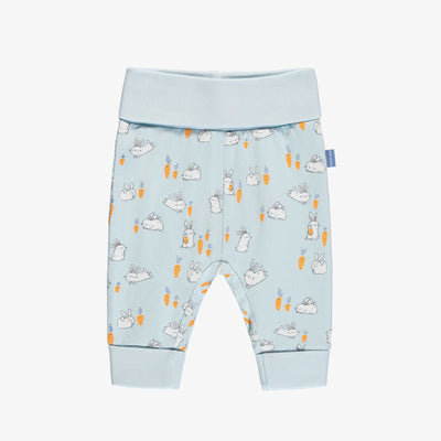 Pantalon évolutif bleu avec motif de lapins en jersey extensible, bébé || Blue evolutive pants with bunnies print in stretch jersey, baby