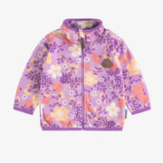 Veste de polar mauve fleurie avec col montant, bébé || Pink patterned fleece vest with high collar, baby