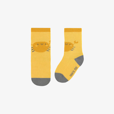 Chaussettes jaunes avec un crabe heureux, bébé || Yellow socks with a happy crab, baby