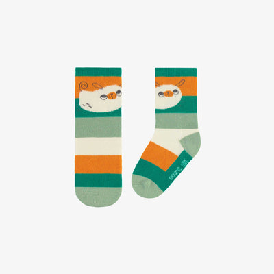 Chaussettes vertes avec rayures et un chiot, bébé || Green socks with stripes and a puppy, baby