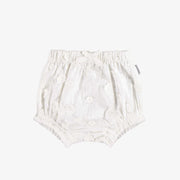 Robe évasée à manches courtes crème avec bloomer assorti en voile de coton brodé, bébé || Cream short sleeves flared dress with matching bloomer in embroidered cotton veil, baby