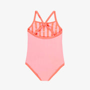 Maillot de bain une-pièce réversible rose et à rayures, enfant || Pink one piece swimsuit with ice cream cone print, child
