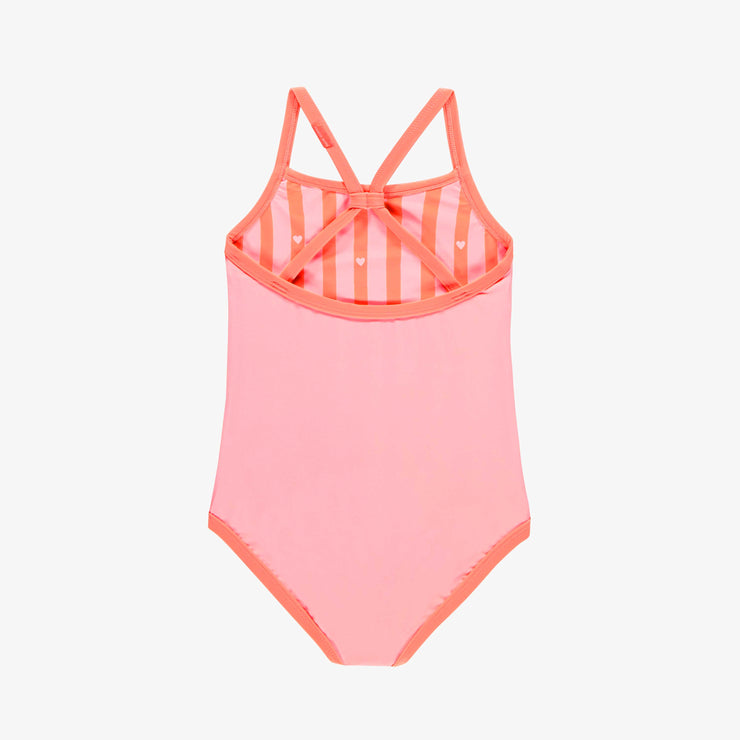 Maillot de bain une-pièce réversible rose et à rayures, enfant || Pink one piece swimsuit with ice cream cone print, child