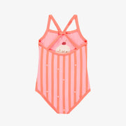 Maillot de bain une-pièce réversible rose et à rayures, enfant || Pink one piece swimsuit with ice cream cone print, child