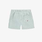 Short de bain bleu et crème à rayures, enfant || Blue and cream striped swimming short, child