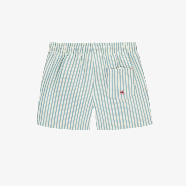 Short de bain bleu et crème à rayures, enfant || Blue and cream striped swimming short, child