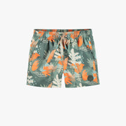 Short de bain vert à motif de feuilles tropicales, enfant || Green swimming short with tropical leaf pattern, child