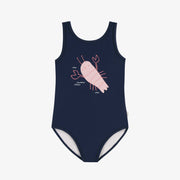 Maillot de bain une-pièce marine avec une illustration d‘écrevisse, enfant || Navy one piece swimsuit with an illustration of crayfish, child