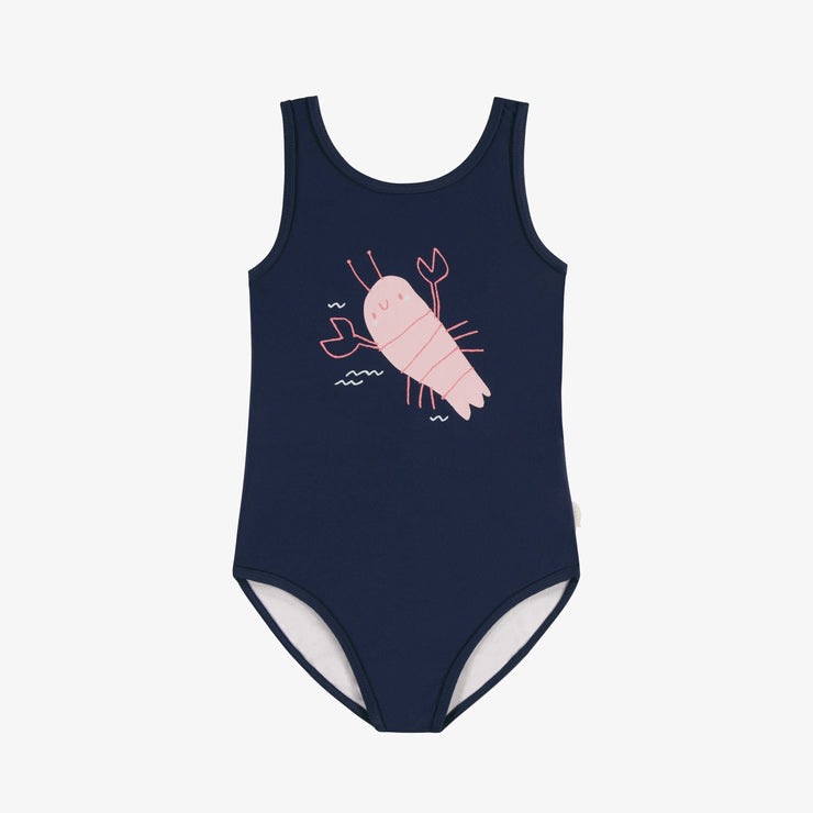 Maillot de bain une-pièce marine avec une illustration d‘écrevisse, enfant || Navy one piece swimsuit with an illustration of crayfish, child