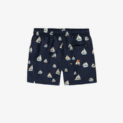 Short de bain marine à motif de voiliers, enfant || Navy swimming short with sailboat print, child
