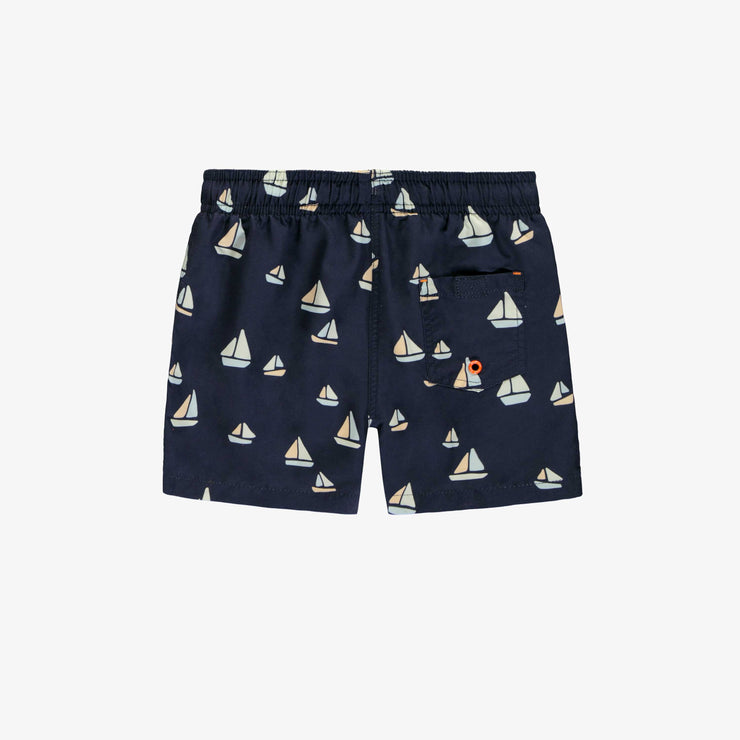 Short de bain marine à motif de voiliers, enfant || Navy swimming short with sailboat print, child