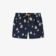 Short de bain marine à motif de voiliers, enfant || Navy swimming short with sailboat print, child
