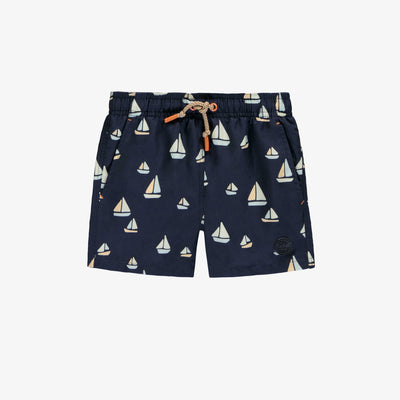Short de bain marine à motif de voiliers, enfant || Navy swimming short with sailboat print, child