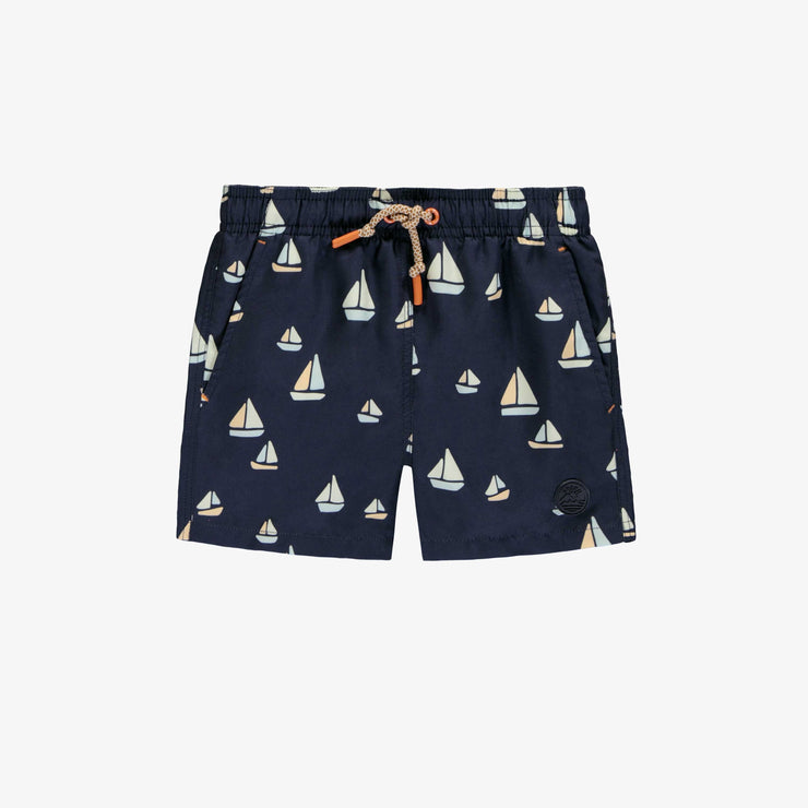 Short de bain marine à motif de voiliers, enfant || Navy swimming short with sailboat print, child