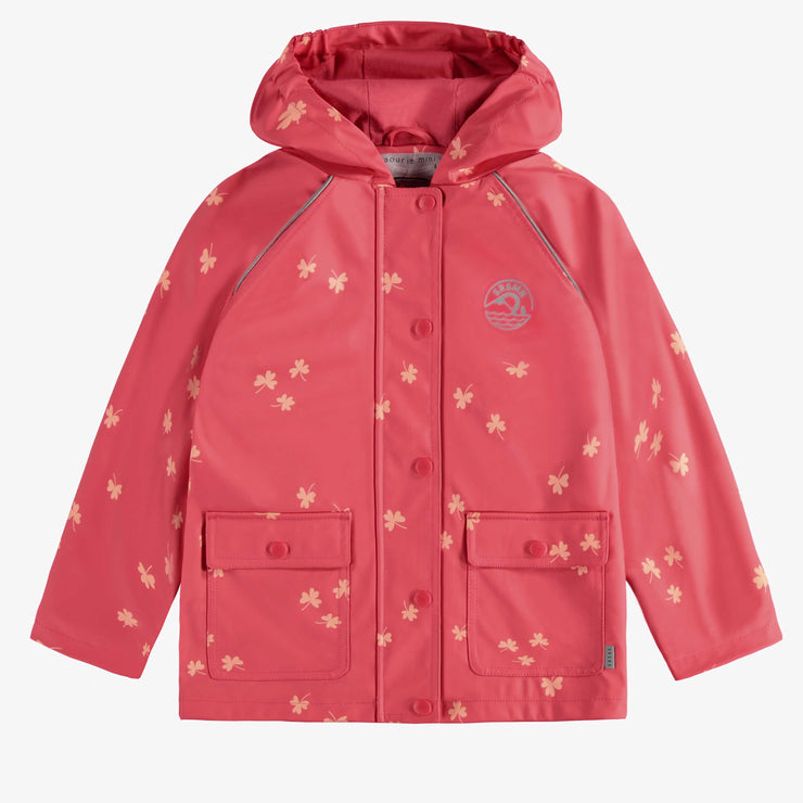 Manteau à capuchon imperméable rose en polyuréthane, enfant || Pink waterproof hooded coat in polyurethane, child