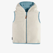 Veste sans manche réversible bleu, enfant || Reversible blue sleeveless vest in nylon and sherpa, child