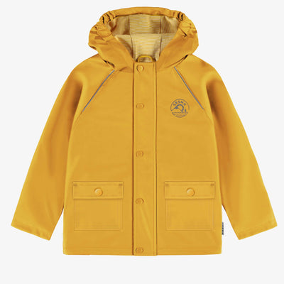 Manteau à capuchon imperméable jaune en polyuréthane, enfant || Yellow waterproof hooded coat in polyurethane, child