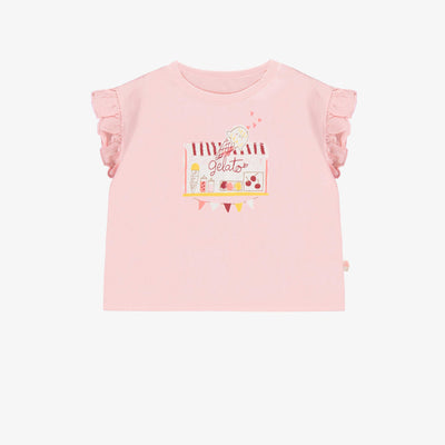 T-shirt à manches courtes de coupe décontractée rose pâle avec illustration, enfant || Pale pink short sleeves relaxed fit t-shirt with print, child